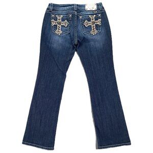 Miss Me Jean Women 33x32, Tag 31x33 Easy Boot Blue Denim Distressed Embellished